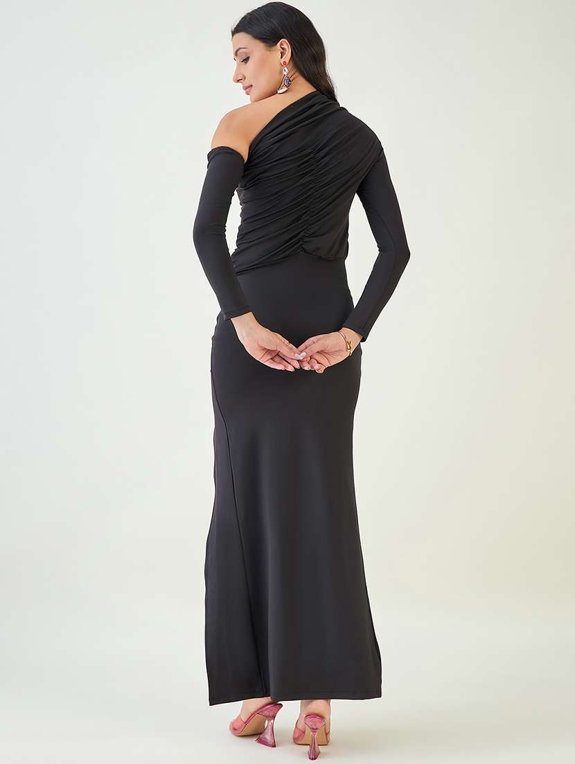 women solid single shoulder high slit dress - 21909172 - Standard Image - 4