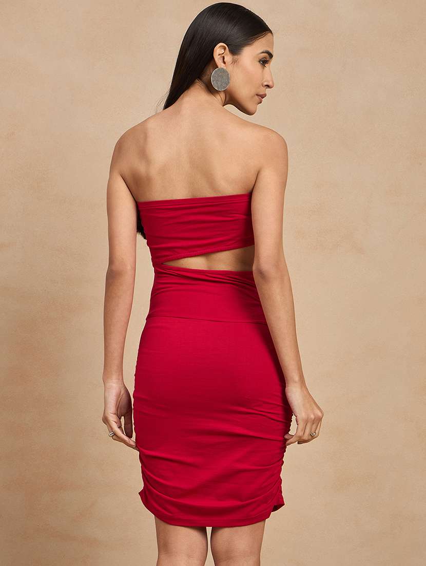 women solid cut out tube ruched dress - 21909177 - Standard Image - 4