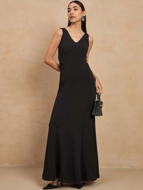women black solid sleeveless a-line dress - 21909182 - Standard Image - 0