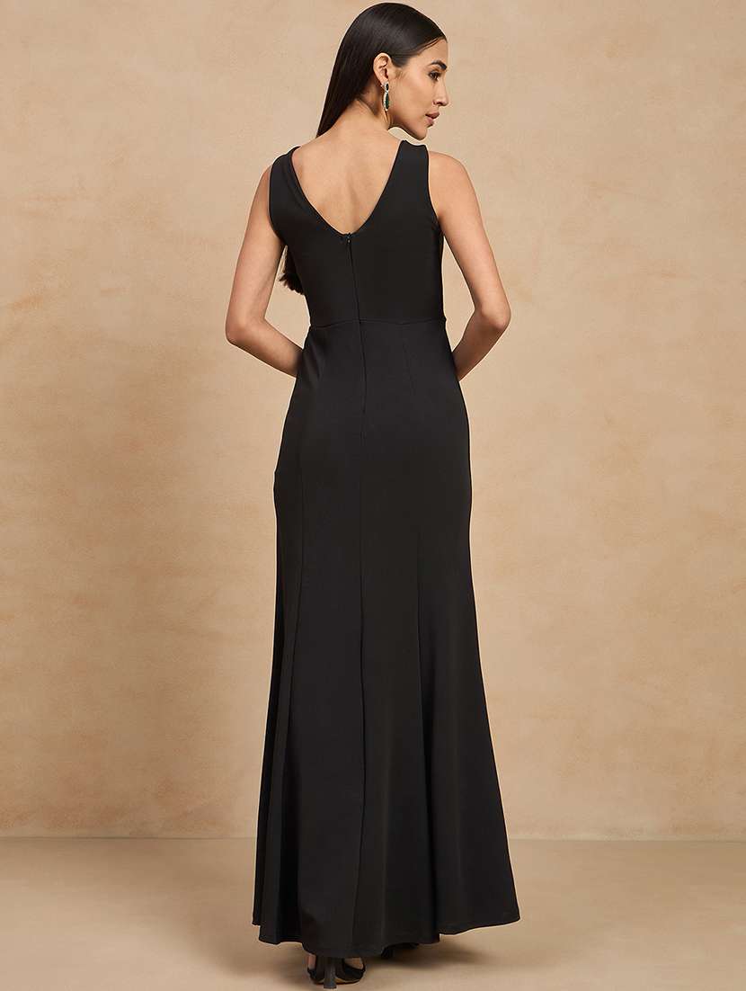 women black solid sleeveless a-line dress - 21909182 - Standard Image - 4
