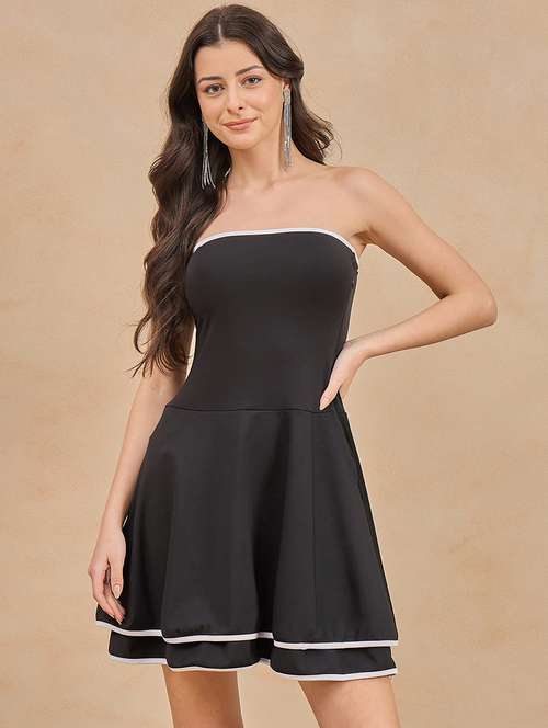 women black solid tube fit & flare dress - 21909191 - Standard Image - 0