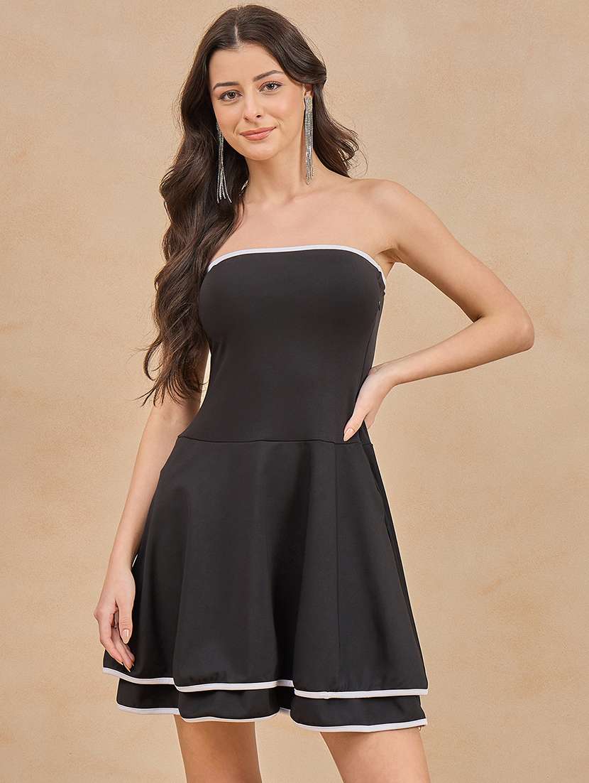 women black solid tube fit & flare dress - 21909191 - Zoom Image - 0