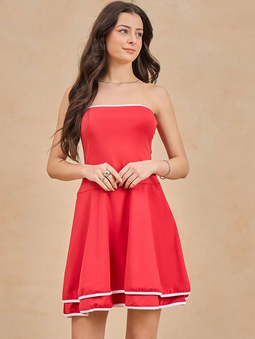 women red solid tube fit & flare dress - 21909192 - Standard Image - 1