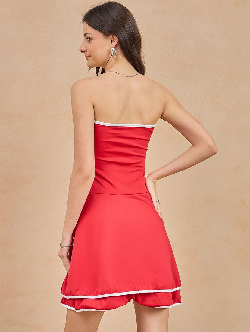 women red solid tube fit & flare dress - 21909192 - Standard Image - 4