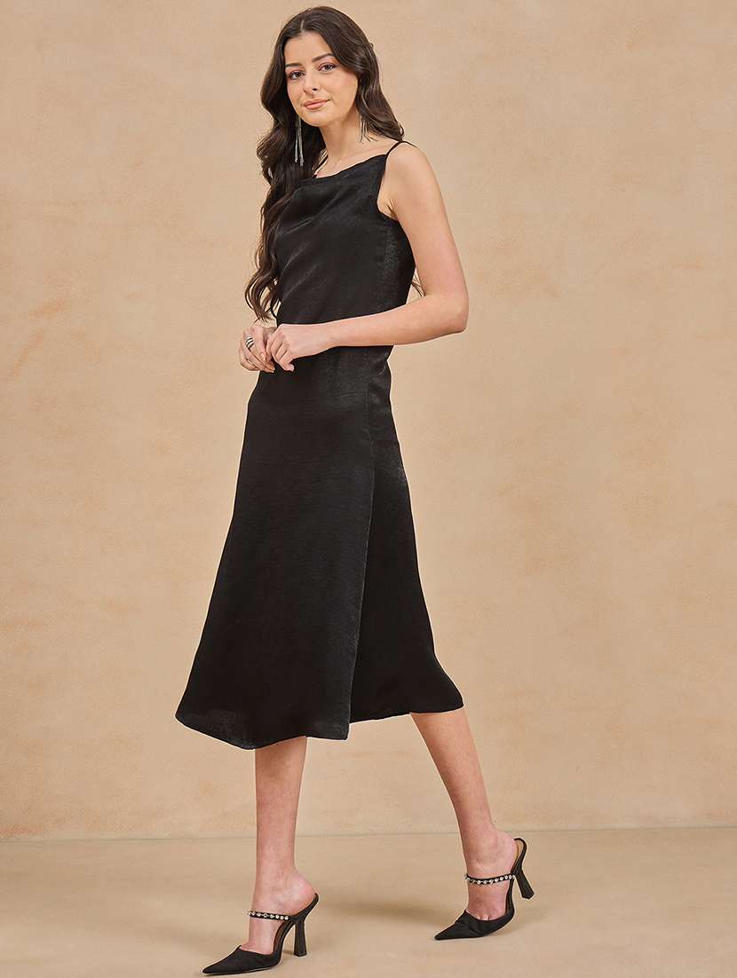 women solid cowl neck shoulder strap a-line dress - 21909194 -  Standard Image - 1