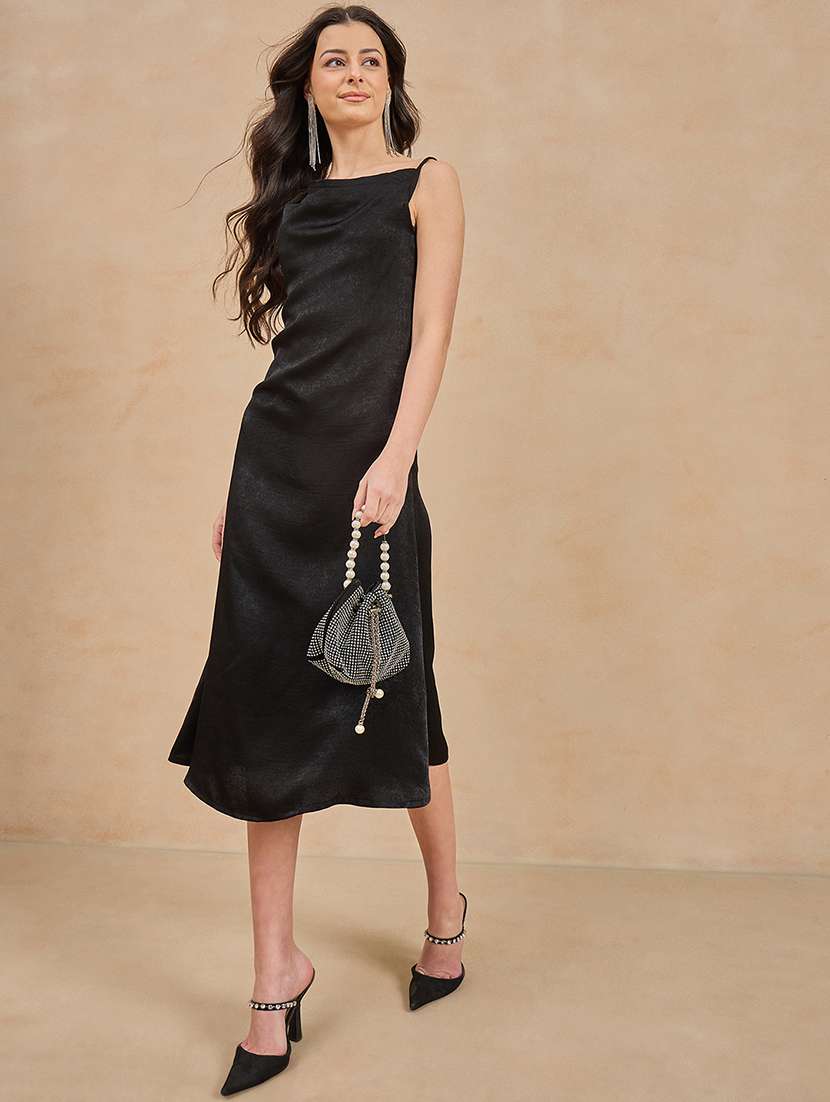 women solid cowl neck shoulder strap a-line dress - 21909194 - Standard Image - 4