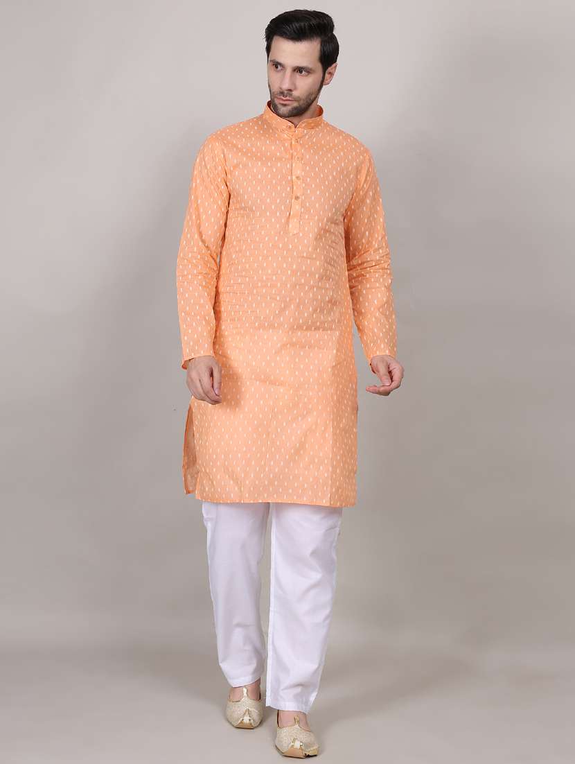 men printed long sleeves kurta trouser set