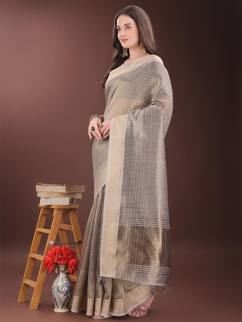 women checkered bordered saree with blouse - 21909397 -  Standard Image - 1