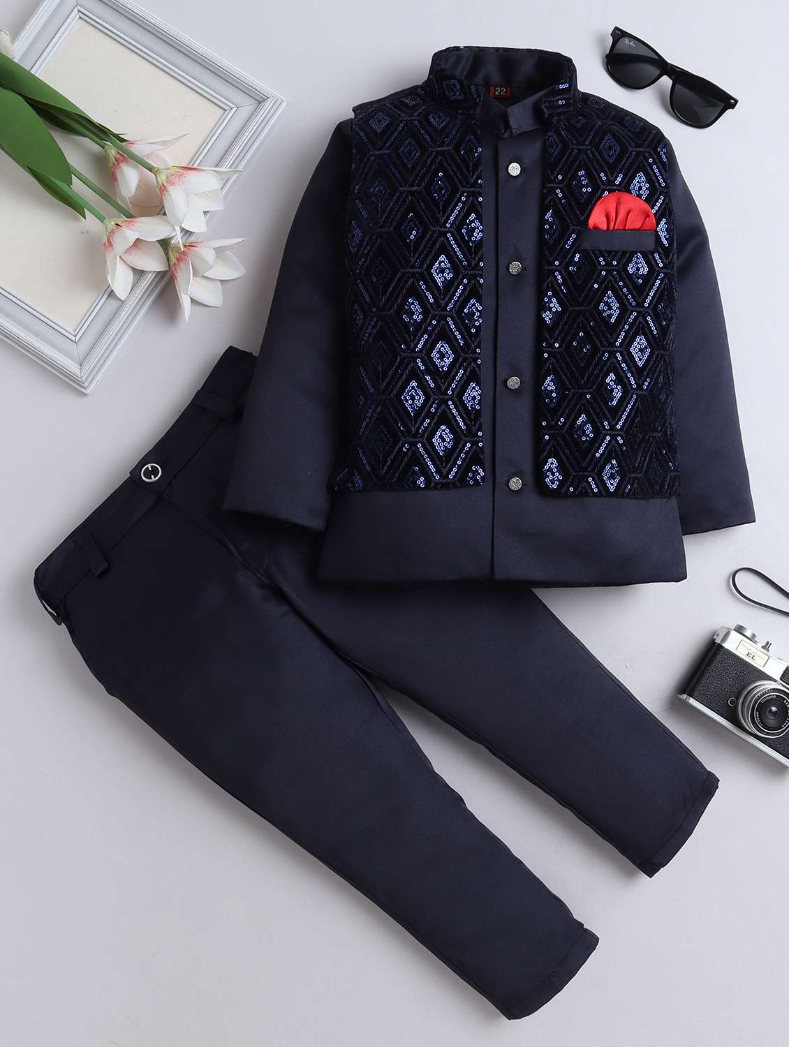 boys embroidered sherwani set with jacket