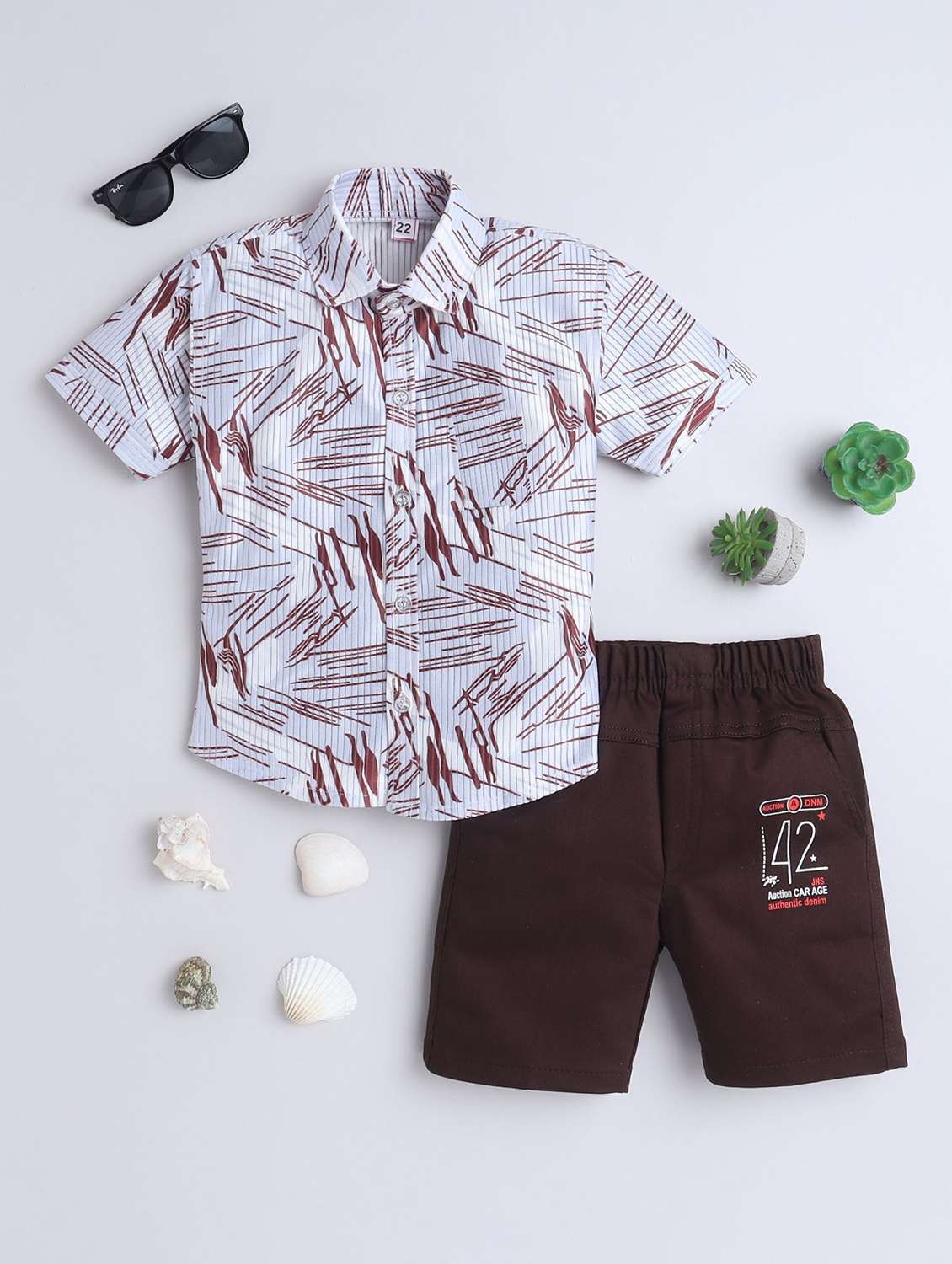 boys printed shirt & shorts casual wear set