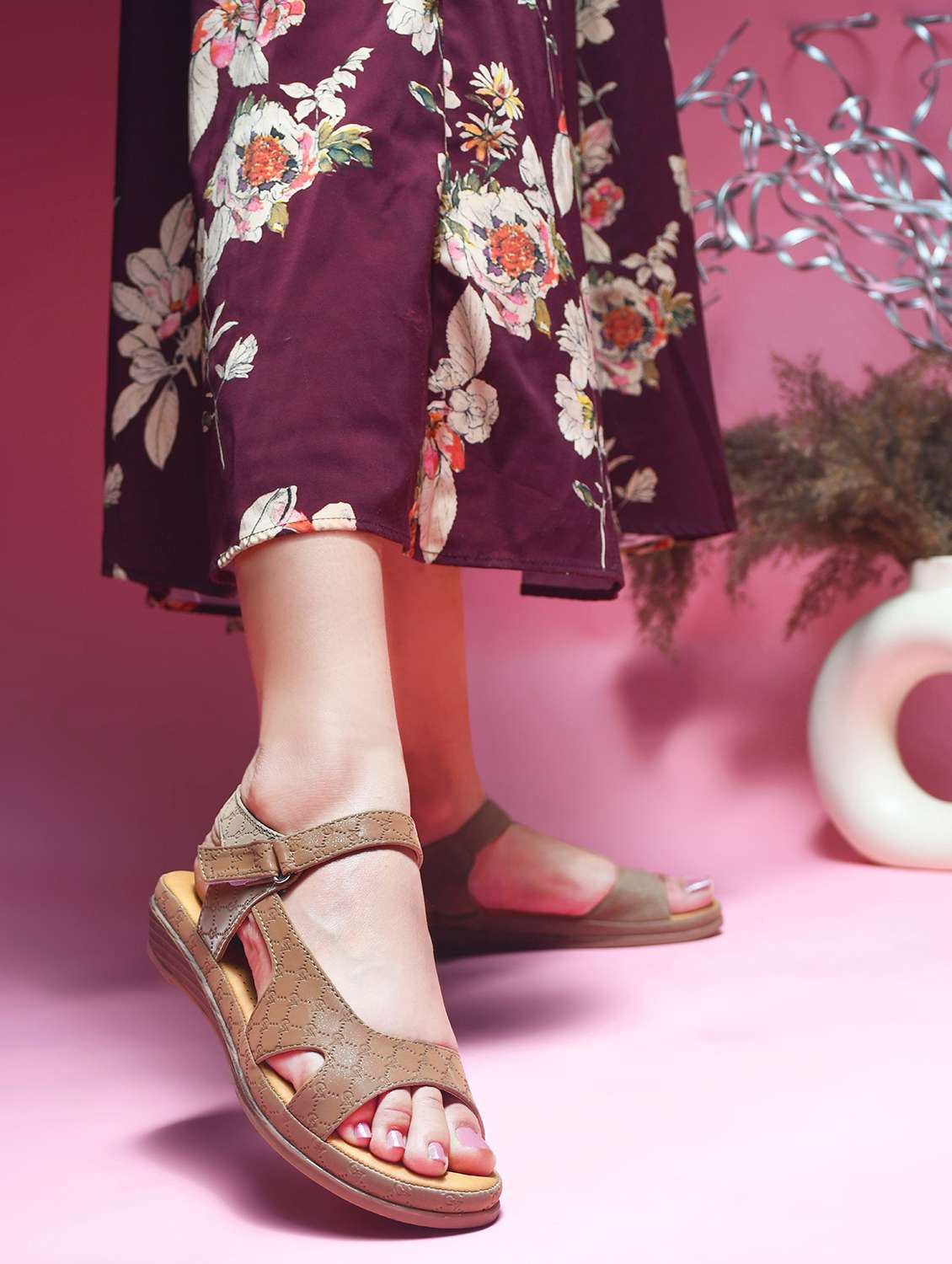 women khaki ankle strap sandal