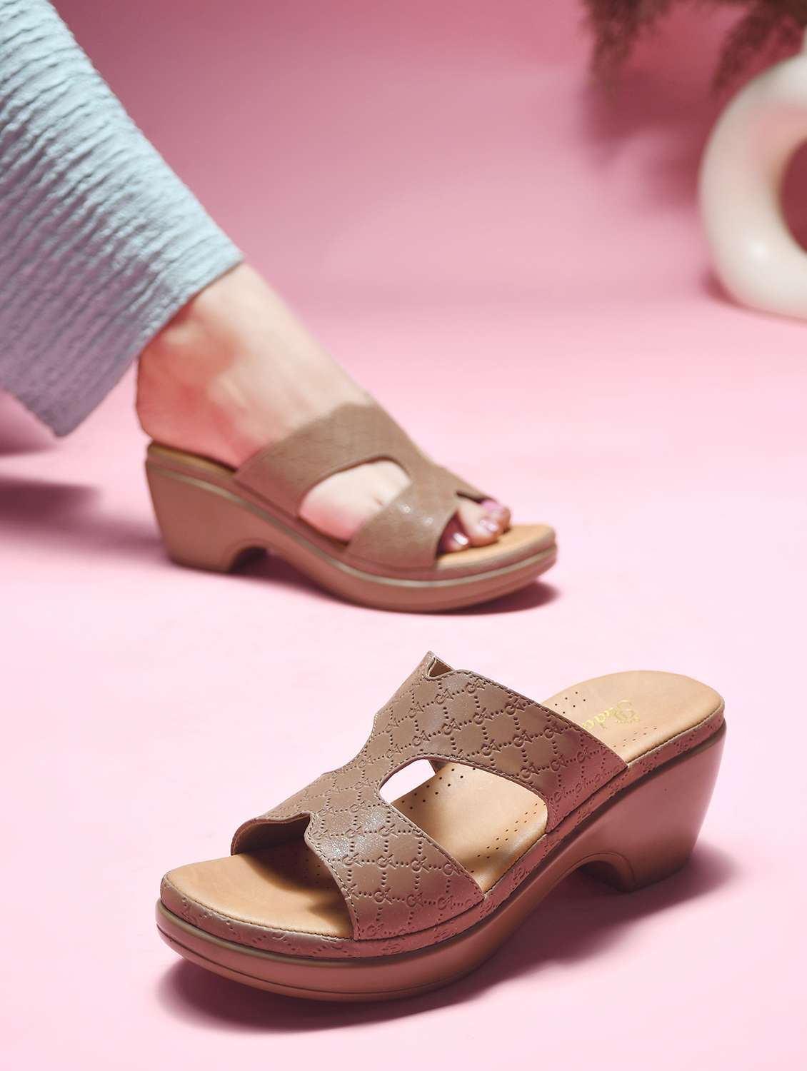 women khaki slip on wedge