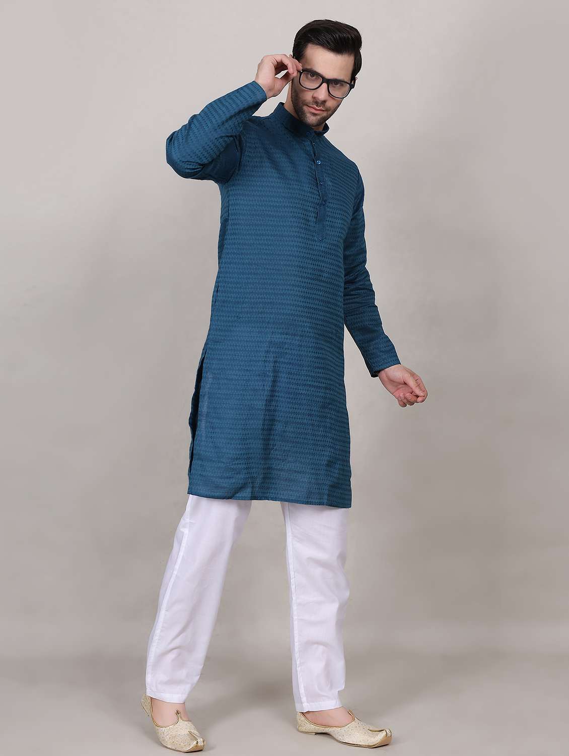 men self design mandarin neck long kurta