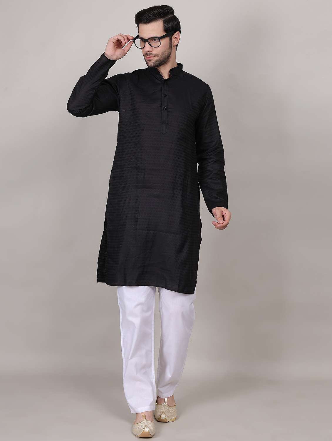 men self design mandarin neck long kurta