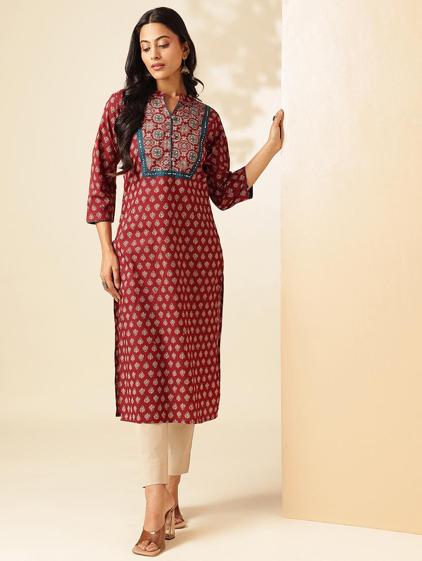 women three quarter sleeve straight kurta - 21909587 - Zoom Image - 0