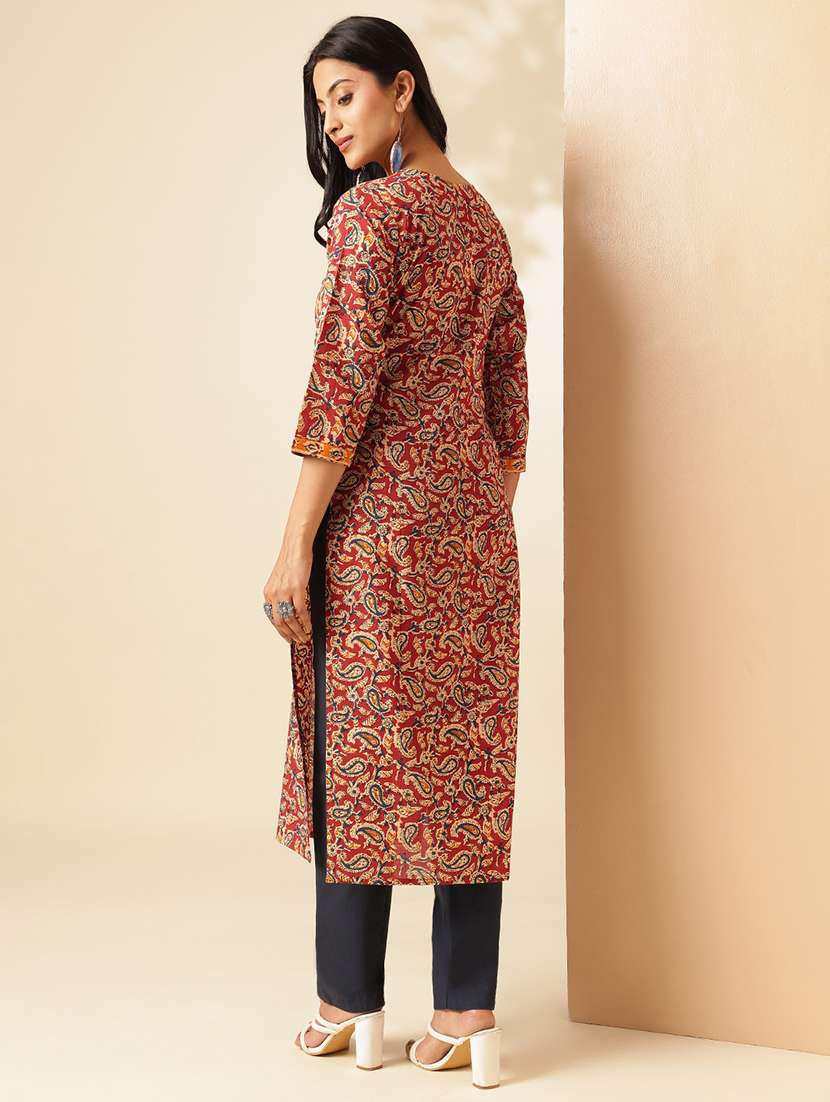 women three quarter sleeve straight kurta - 21909589 -  Standard Image - 4