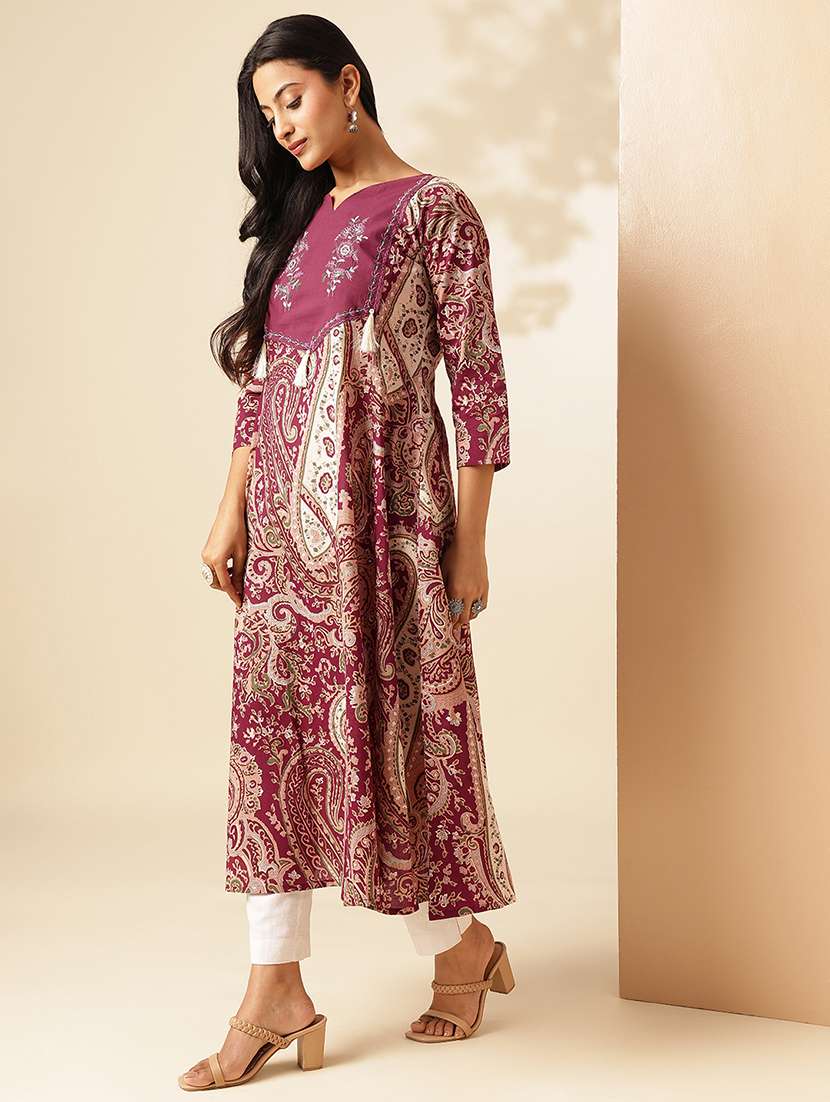 women three quarter sleeve a-line kurta - 21909594 - Standard Image - 1