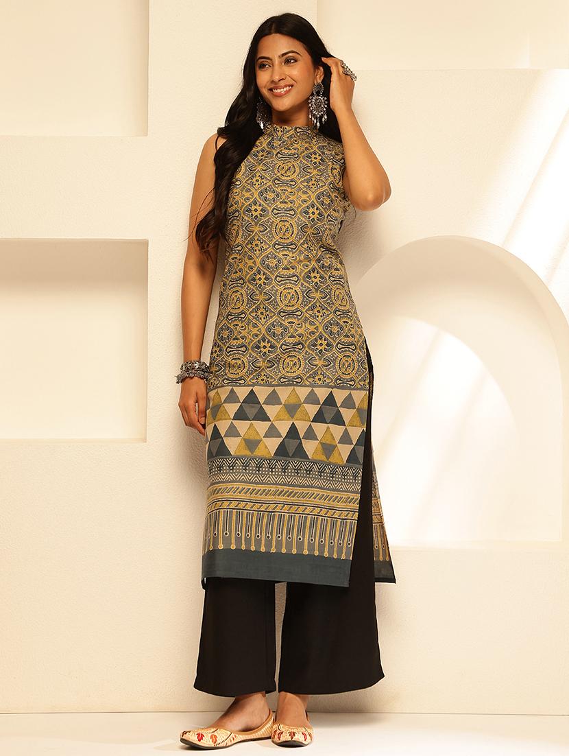women printed sleeveless straight kurta - 21909608 -  Standard Image - 1