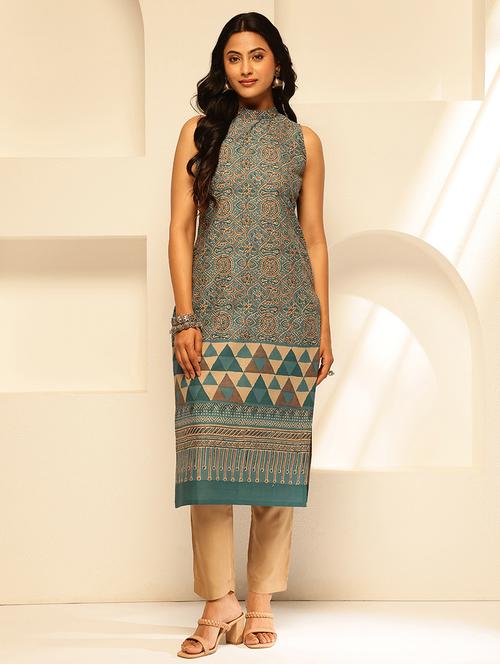 women printed sleeveless straight kurta - 21909609 - Standard Image - 0