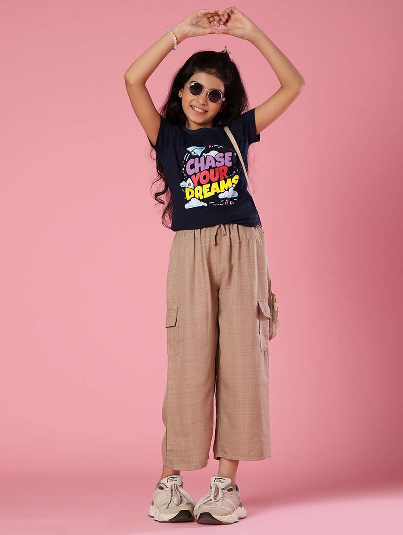 girls front print round neck t-shirt - 21909802 -  Standard Image - 1