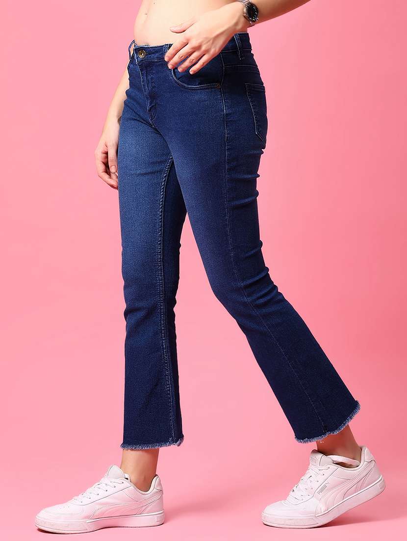 women blue solid mid rise bootcut jean - 21909868 -  Standard Image - 1