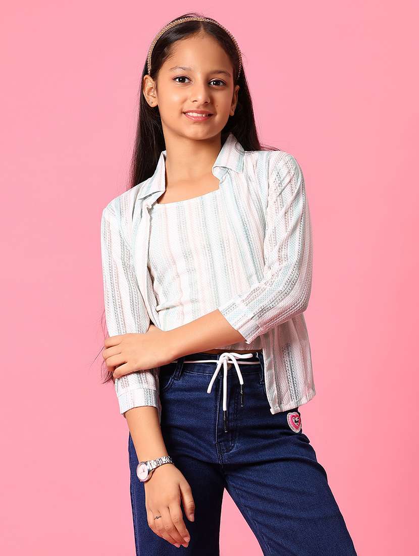 girls striped three quarter sleeve shirt top - 21909891 -  Standard Image - 1