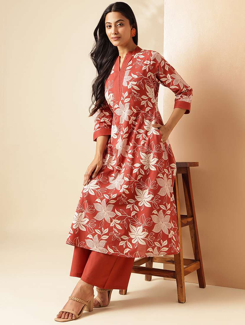 women three quarter sleeve kurta palazzo with dupatta set
