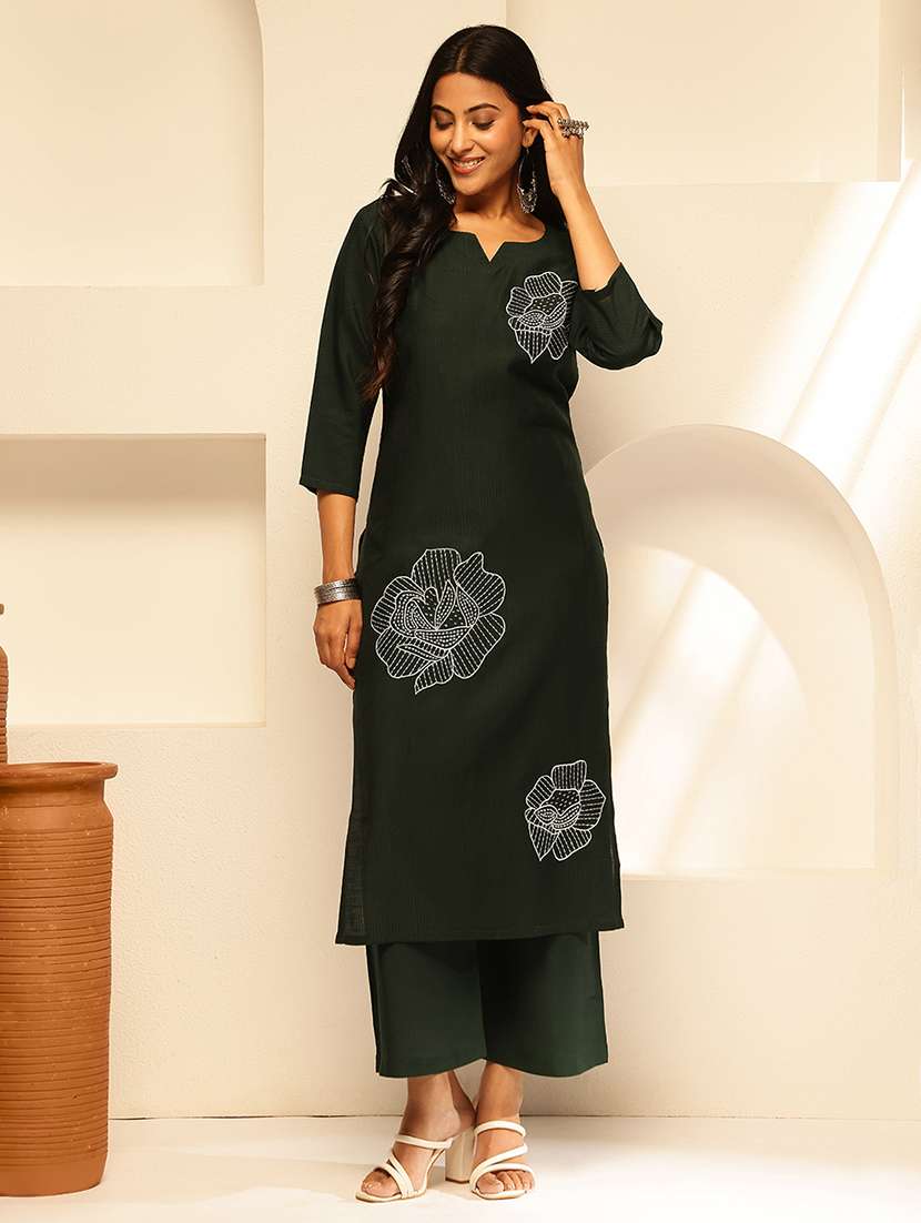 women three quarter sleeve kurta palazzo set