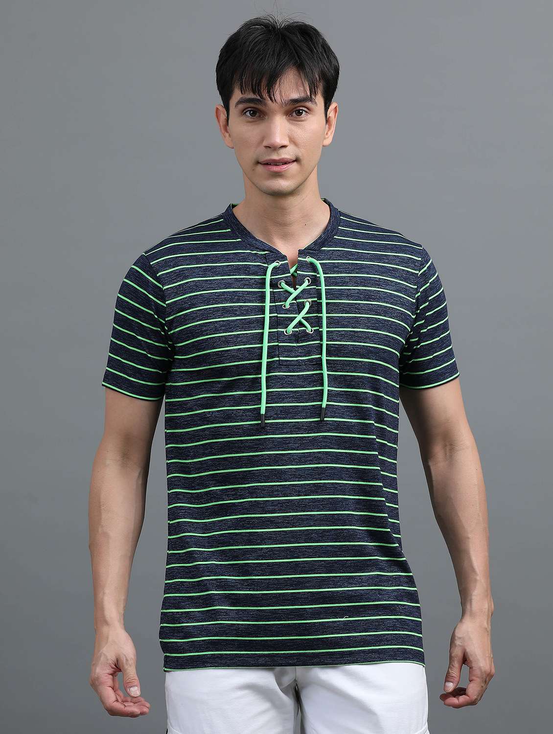 men striped v neck short sleeves t-shirt