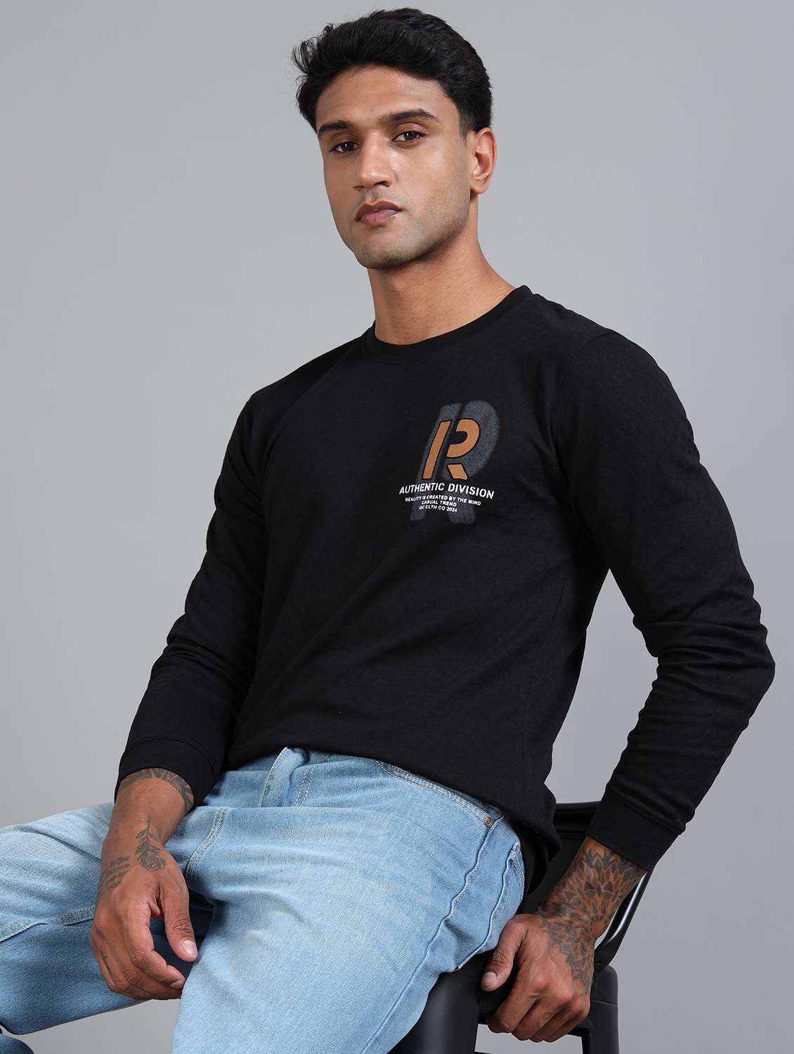 men front & back printed long sleeves t-shirt