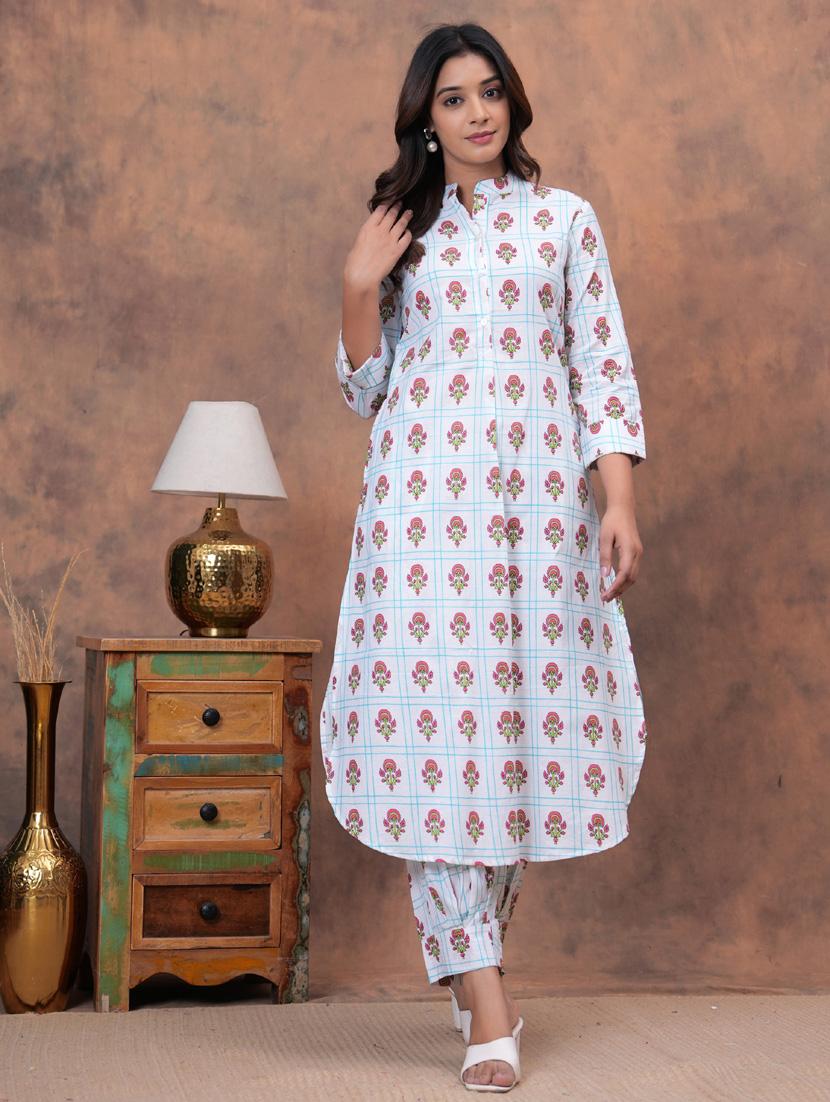 women white three quarter sleeve kurta salwar set