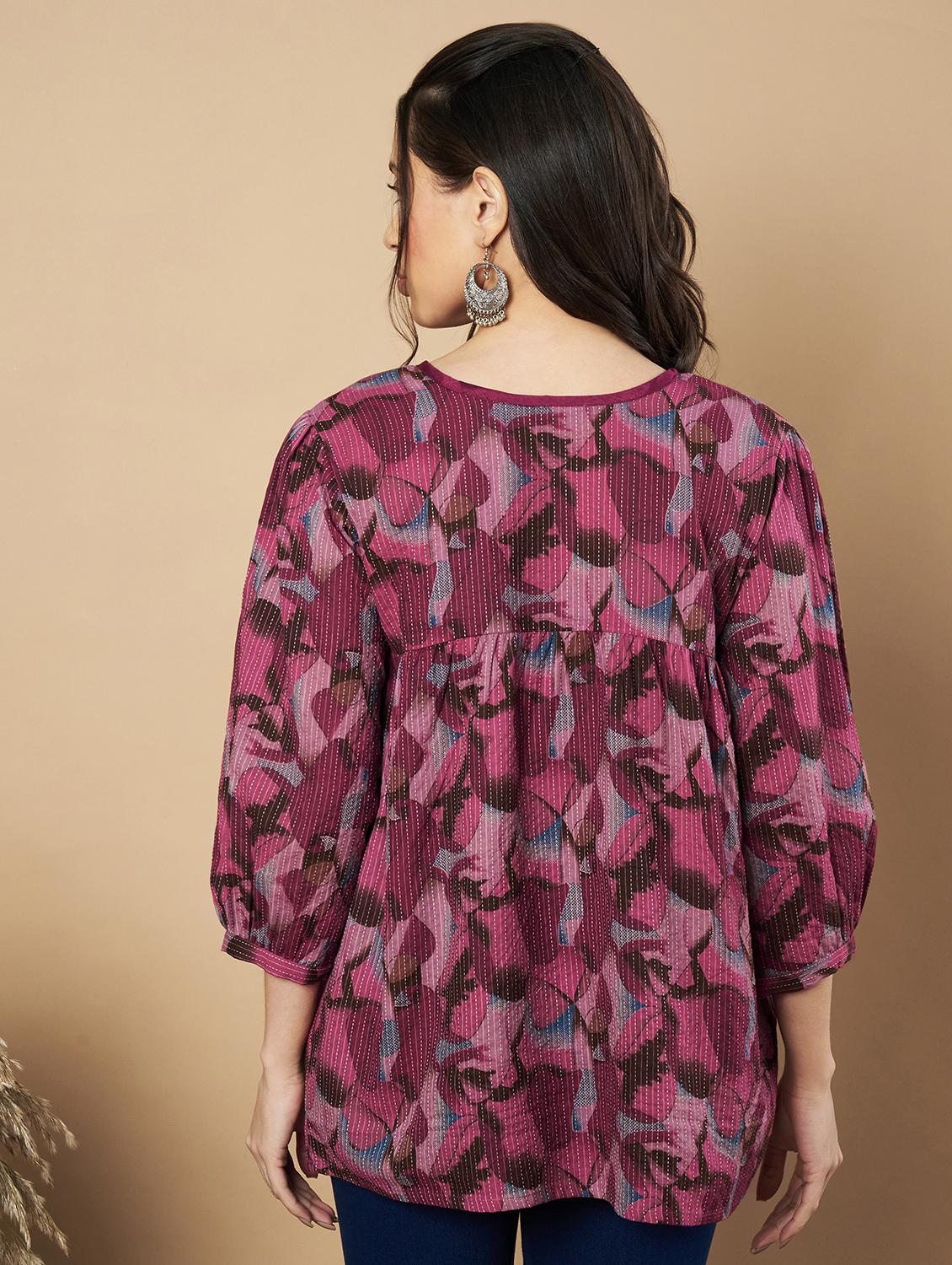 women printed puff sleeves a-line kurti - 21910107 - Standard Image - 4