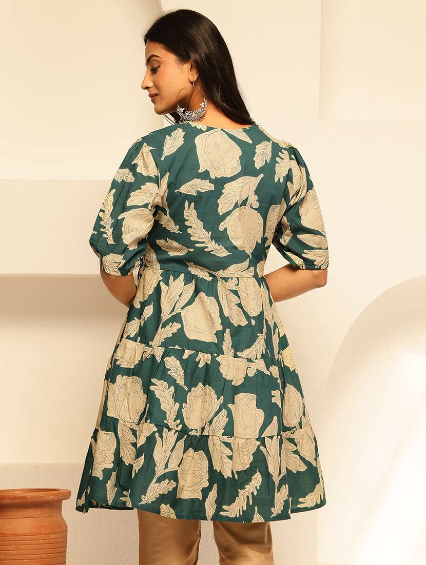 womne printed puff sleeves tiered kurti - 21910111 - Standard Image - 4