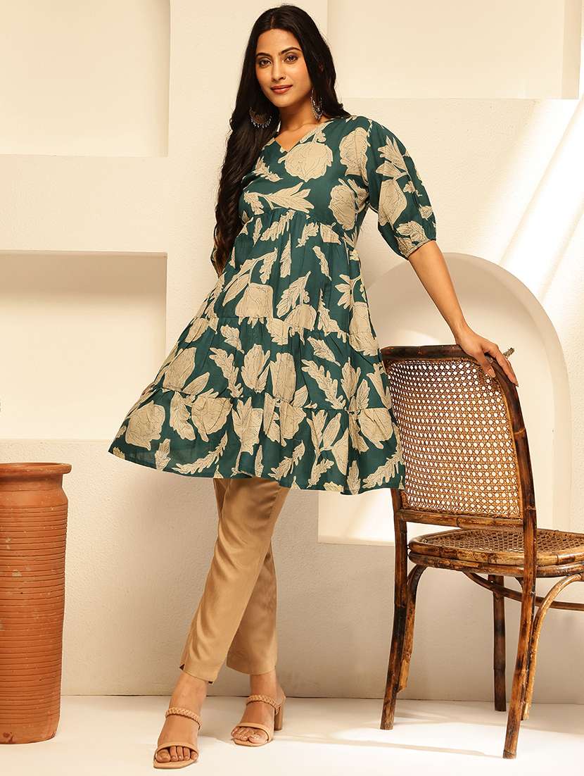 womne printed puff sleeves tiered kurti - 21910111 - Standard Image - 6