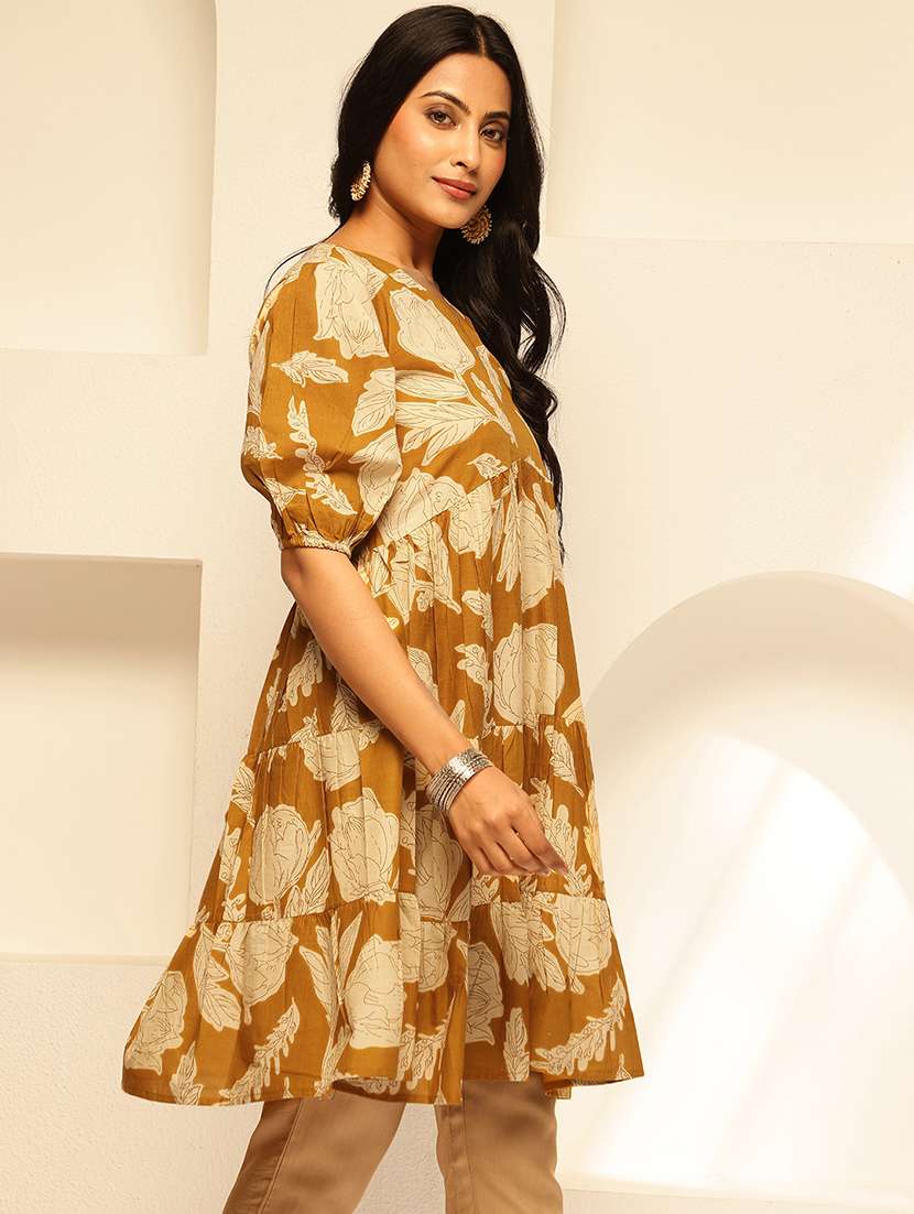 womne printed puff sleeves tiered kurti - 21910112 - Standard Image - 1