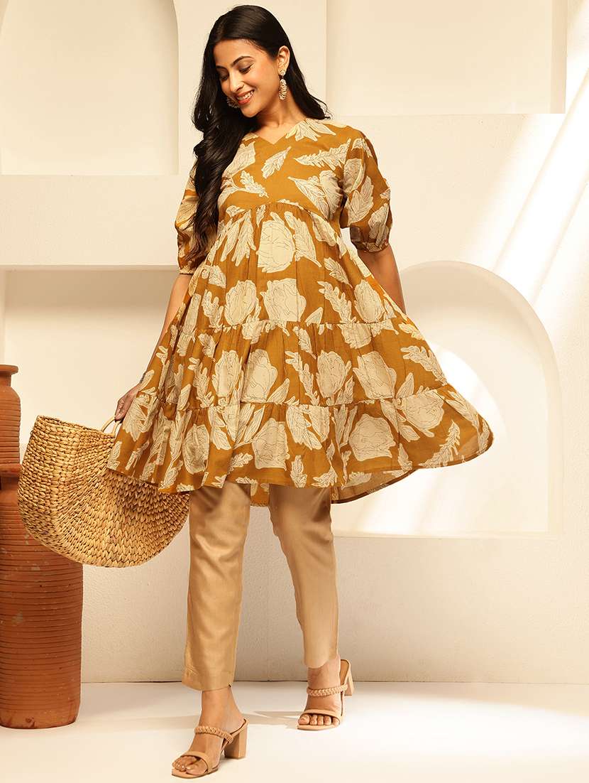 womne printed puff sleeves tiered kurti - 21910112 - Standard Image - 6