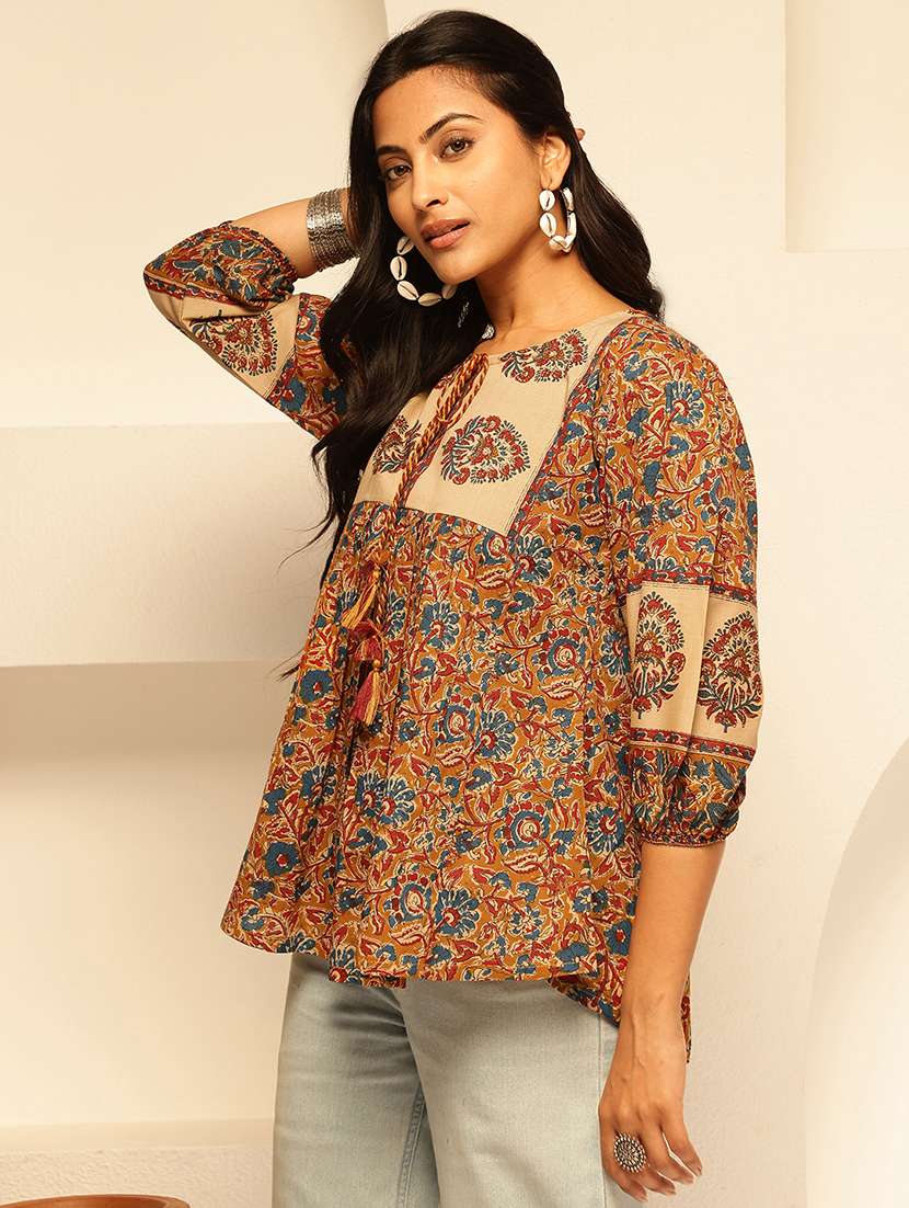 women printed puff sleeves a-line kurti - 21910119 -  Standard Image - 1