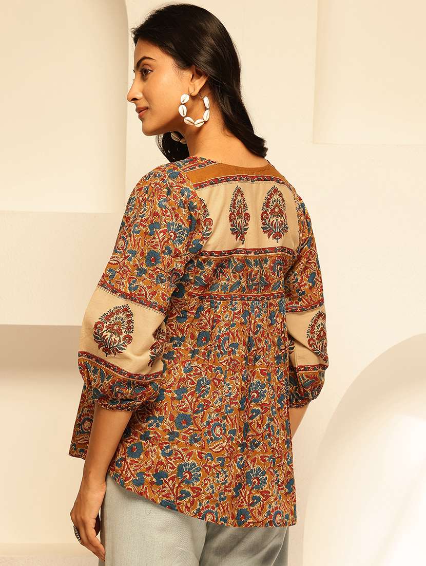 women printed puff sleeves a-line kurti - 21910119 -  Standard Image - 4