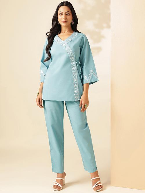 women three quarter sleeve ethnic co-ord set - 21910126 - Standard Image - 0