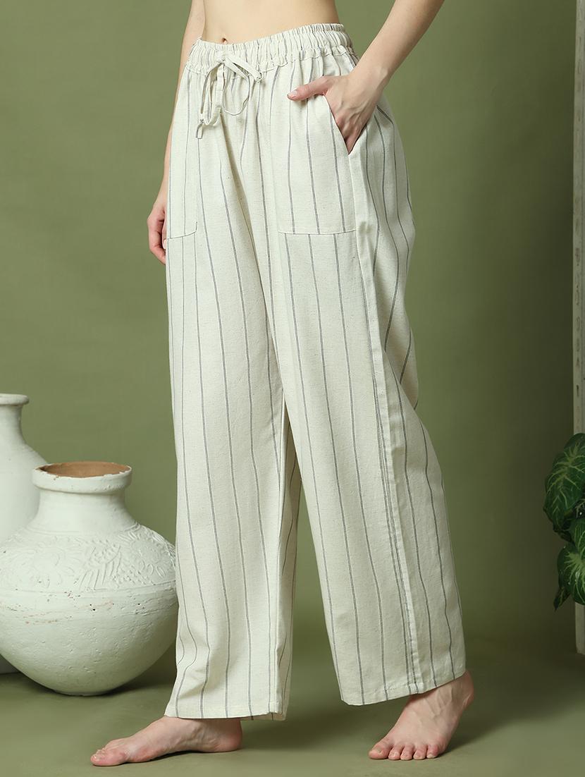 women striped mid rise loungewear pyjama - 21910142 - Standard Image - 1