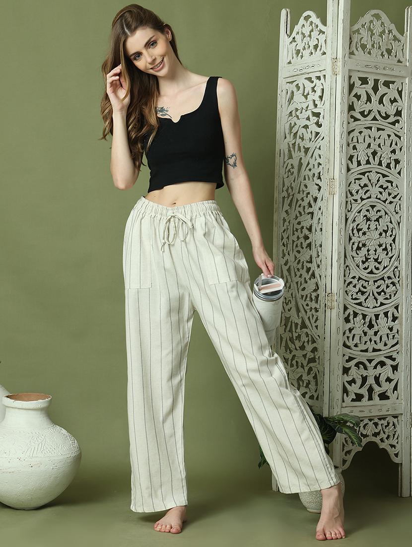 women striped mid rise loungewear pyjama - 21910142 - Standard Image - 4
