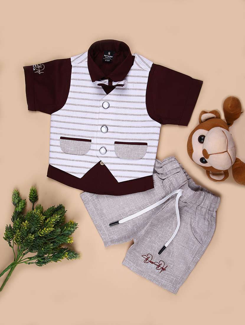 boys striped shirt & shorts casual wear set