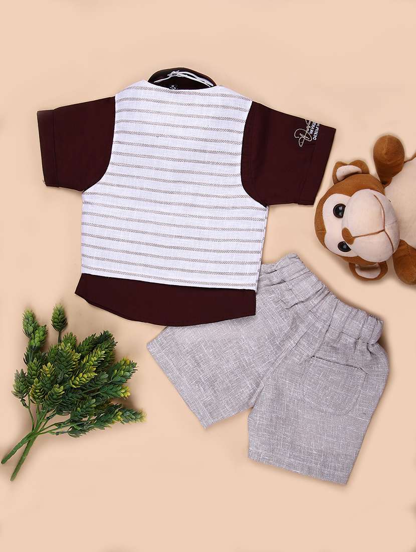 boys striped shirt & shorts casual wear set - 21910224 -  Standard Image - 1