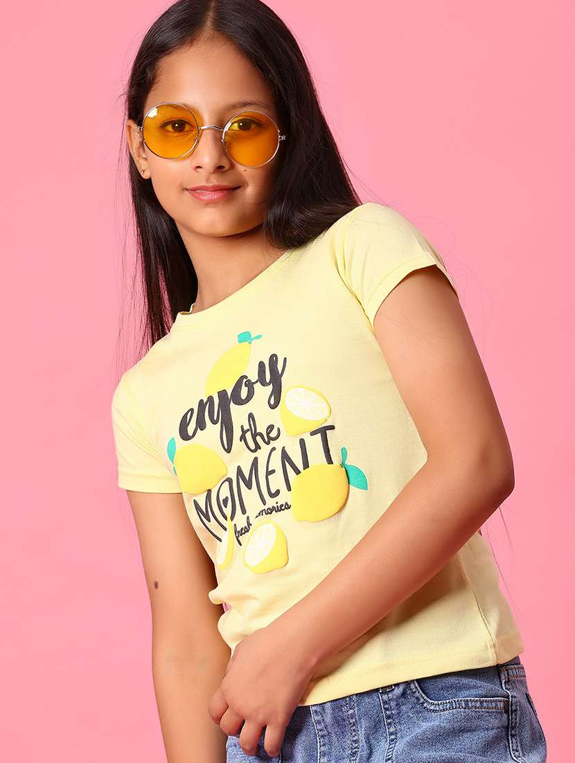 girls typographic printed round neck tees