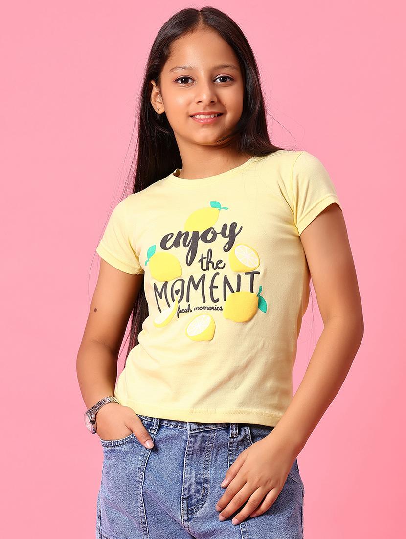 girls typographic printed round neck tees - 21910227 - Standard Image - 1
