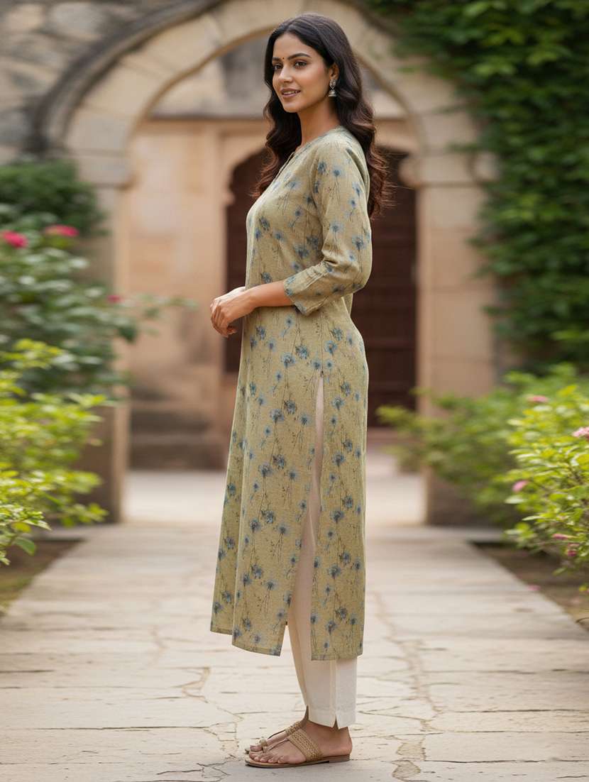 women printed mandarin neck straight kurta - 21910255 -  Standard Image - 1