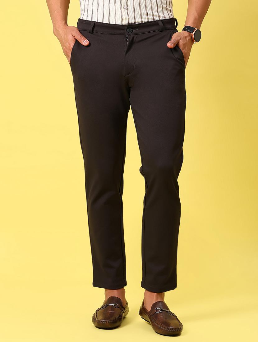 men solid md rise flat front casual chinos 