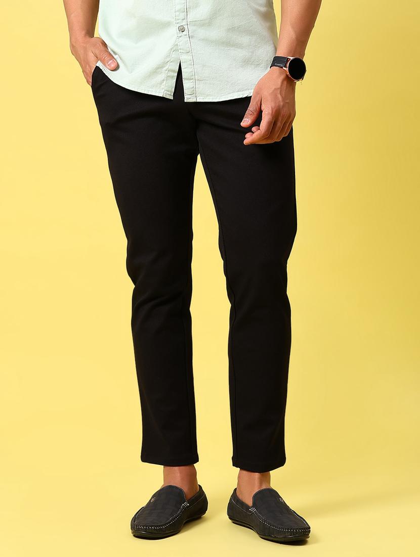 men solid md rise flat front casual chinos - 21910300 - Standard Image - 1