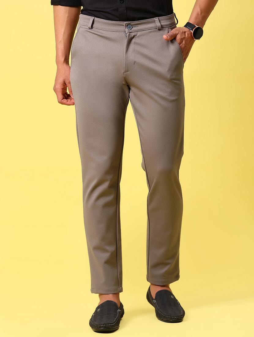 men solid md rise flat front casual chinos 