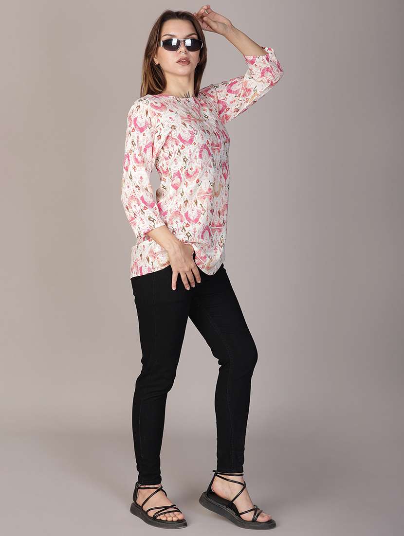 women printed three quarter sleeve kurti - 21910306 -  Standard Image - 4